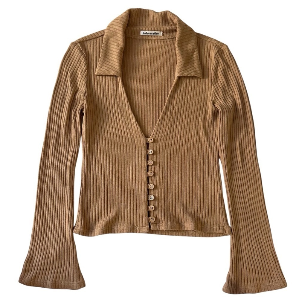 Reformation Luce Ribbed Bell Sleeve Top SZ SMALL